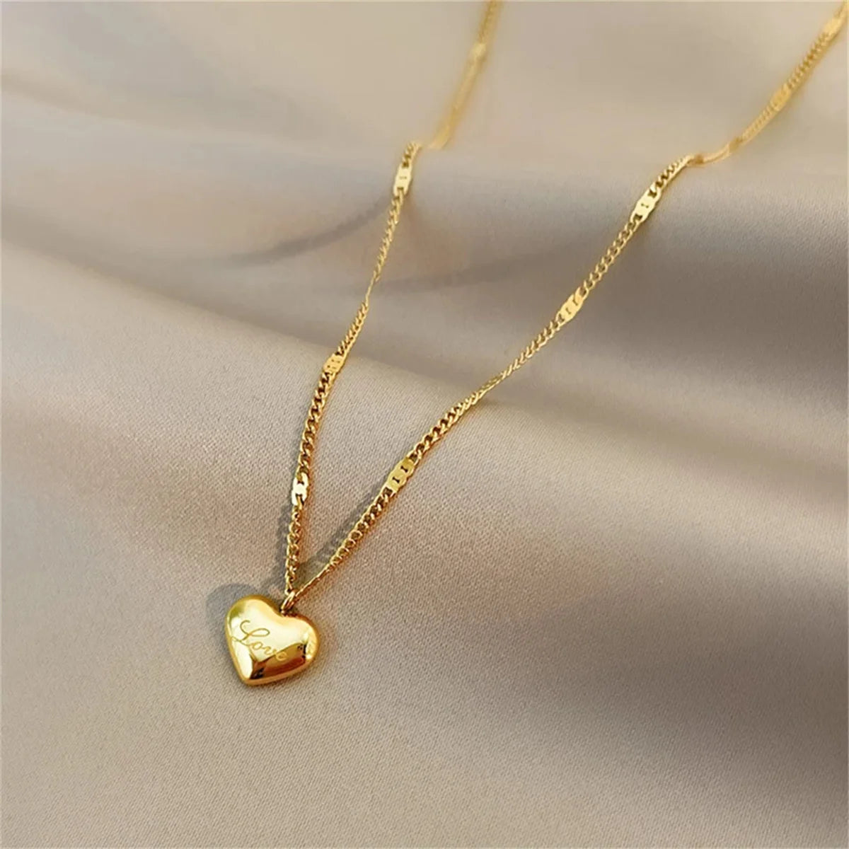 Stainless Steel Gold Color Love Heart Necklace