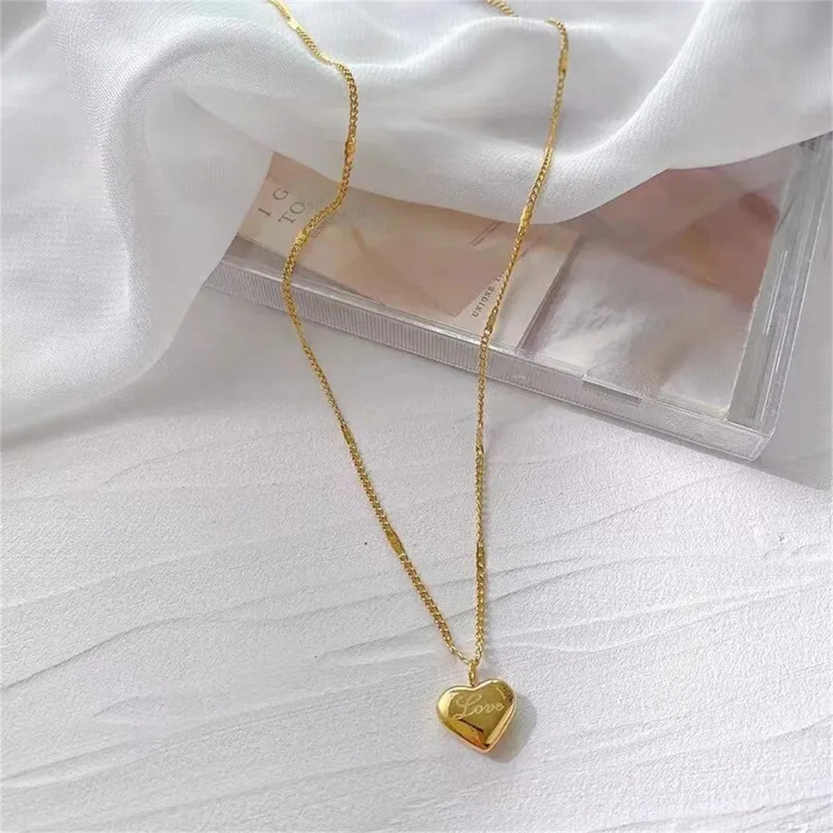 Stainless Steel Gold Color Love Heart Necklace